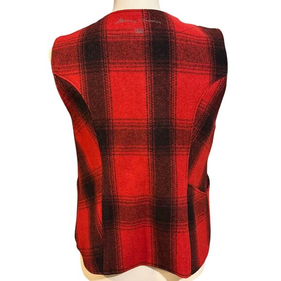 Stormy Kromer Red Black Plaid Wool Blend Vest Womens Size Small Pockets Snaps - Picture 4 of 9